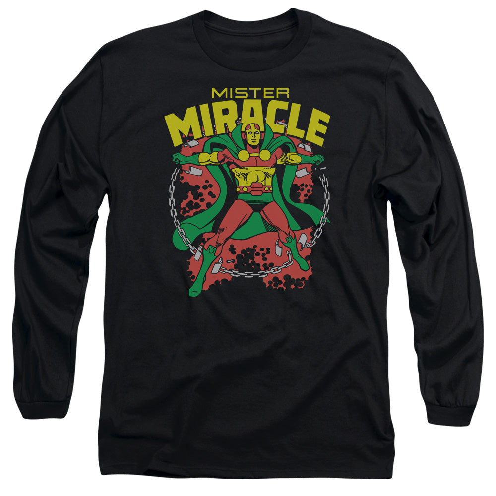 AN OFFCIALLY LICENSED DC MR MIRACLE MEN'S LONG SLEEVE T-SHIRT BLACK