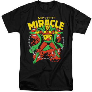 AN OFFCIALLY LICENSED DC MR MIRACLE MEN'S TALL FIT T-SHIRT BLACK