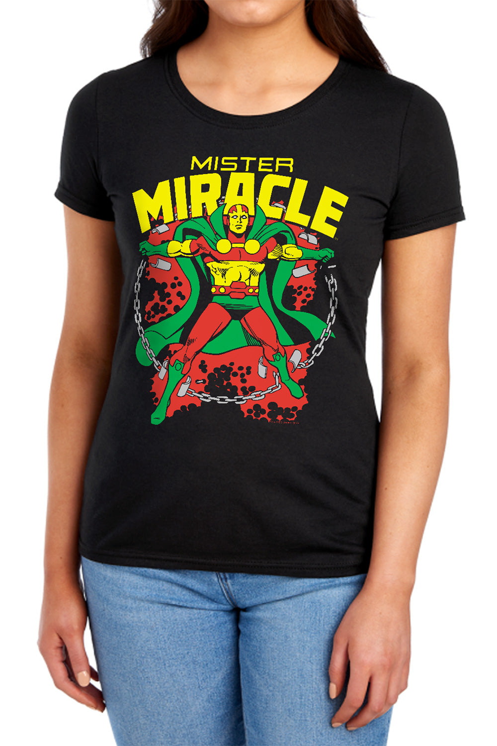 AN OFFCIALLY LICENSED DC MR MIRACLE WOMEN'S REGULAR FIT T-SHIRT BLACK