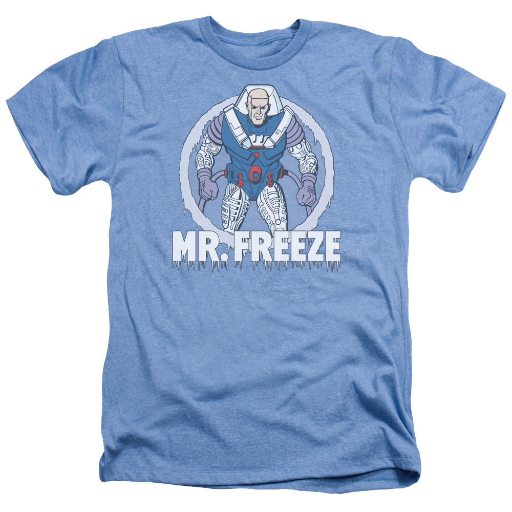 AN OFFCIALLY LICENSED DC MR FREEZE MEN'S HEATHER T-SHIRT LIGHT BLUE