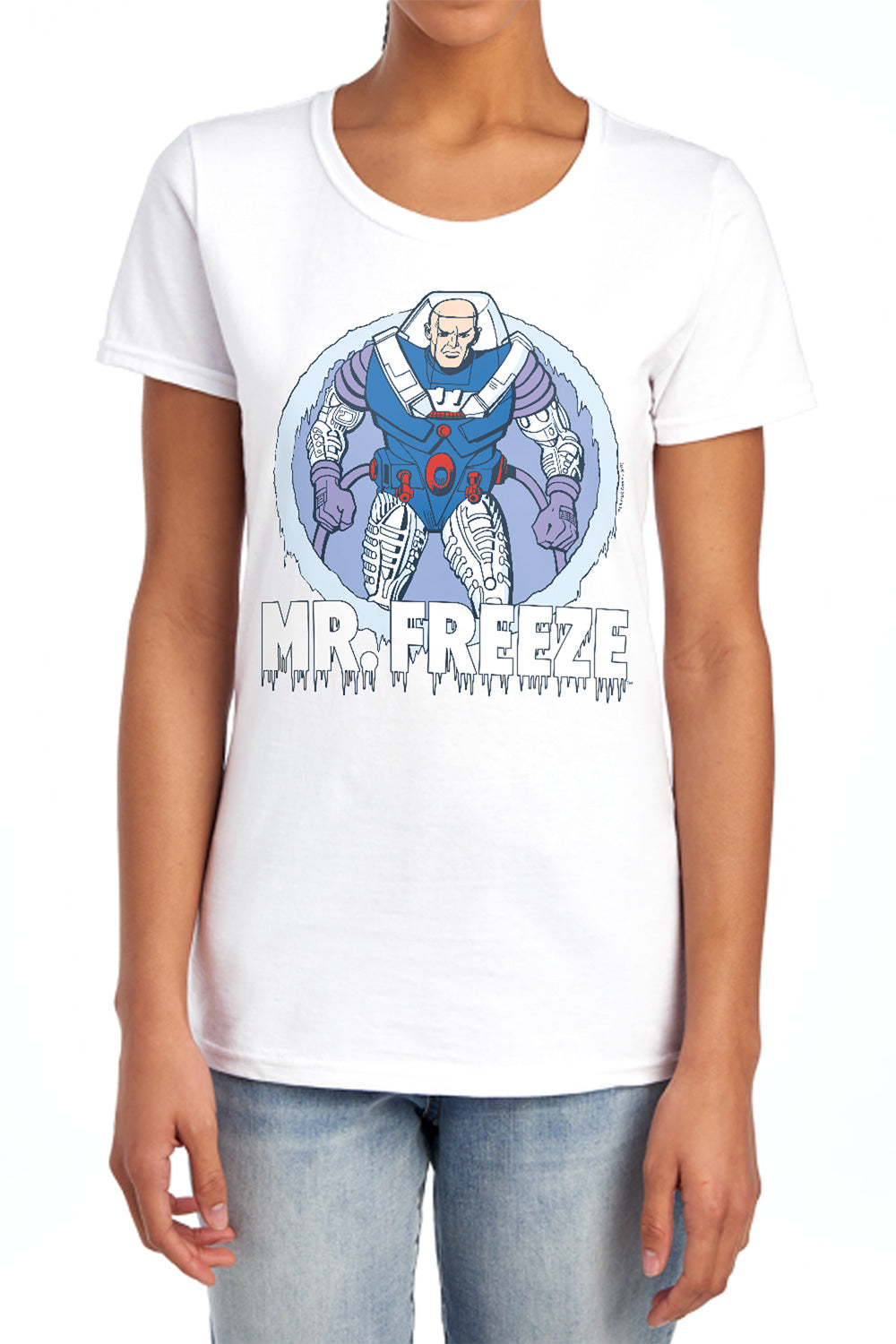 AN OFFCIALLY LICENSED DC MR FREEZE WOMEN'S REGULAR FIT T-SHIRT LIGHT BLUE