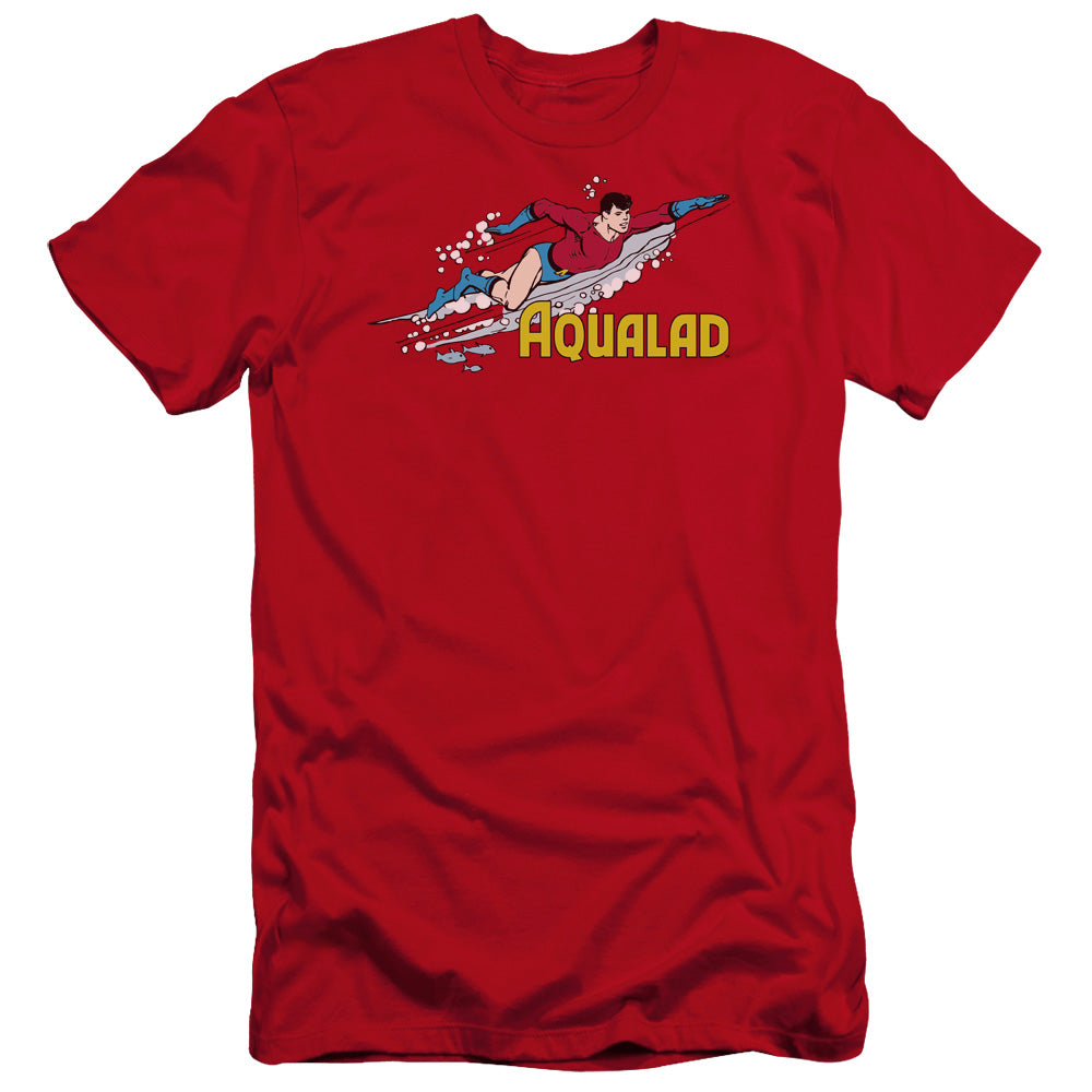 AN OFFCIALLY LICENSED DC AQUALAD MEN'S PREMIUM SLIM FIT T-SHIRT RED