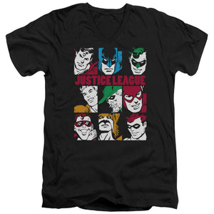 AN OFFCIALLY LICENSED DC NINE BLOCKS OF JUSTICE MEN'S V-NECK T-SHIRT BLACK