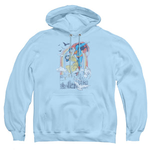 AN OFFCIALLY LICENSED DC RAINBOW LOVE ADULT UNISEX PULLOVER HOODIE LIGHT BLUE