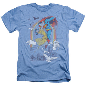 AN OFFCIALLY LICENSED DC RAINBOW LOVE MEN'S HEATHER T-SHIRT LIGHT BLUE
