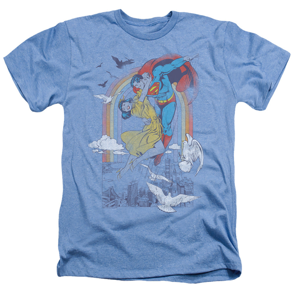 AN OFFCIALLY LICENSED DC RAINBOW LOVE MEN'S HEATHER T-SHIRT LIGHT BLUE