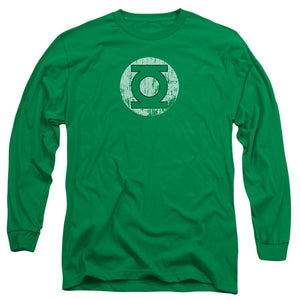 AN OFFCIALLY LICENSED DC DISTRESSED LANTERN LOGO MEN'S LONG SLEEVE T-SHIRT KELLY GREEN