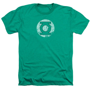 AN OFFCIALLY LICENSED DC DISTRESSED LANTERN LOGO MEN'S HEATHER T-SHIRT KELLY GREEN