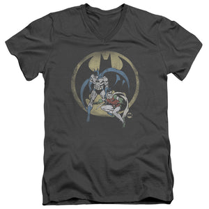 AN OFFCIALLY LICENSED DC TEAM MEN'S V-NECK T-SHIRT CHARCOAL