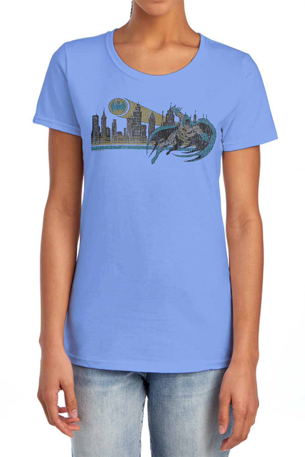 AN OFFCIALLY LICENSED DC GOTHAM RETRO WOMEN'S REGULAR FIT T-SHIRT CHARCOAL