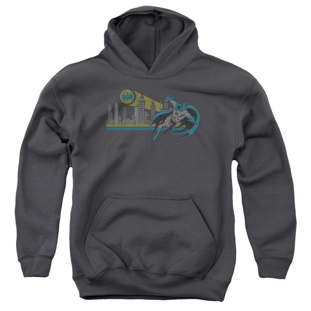 AN OFFCIALLY LICENSED DC GOTHAM RETRO YOUTH HOODIE CHARCOAL
