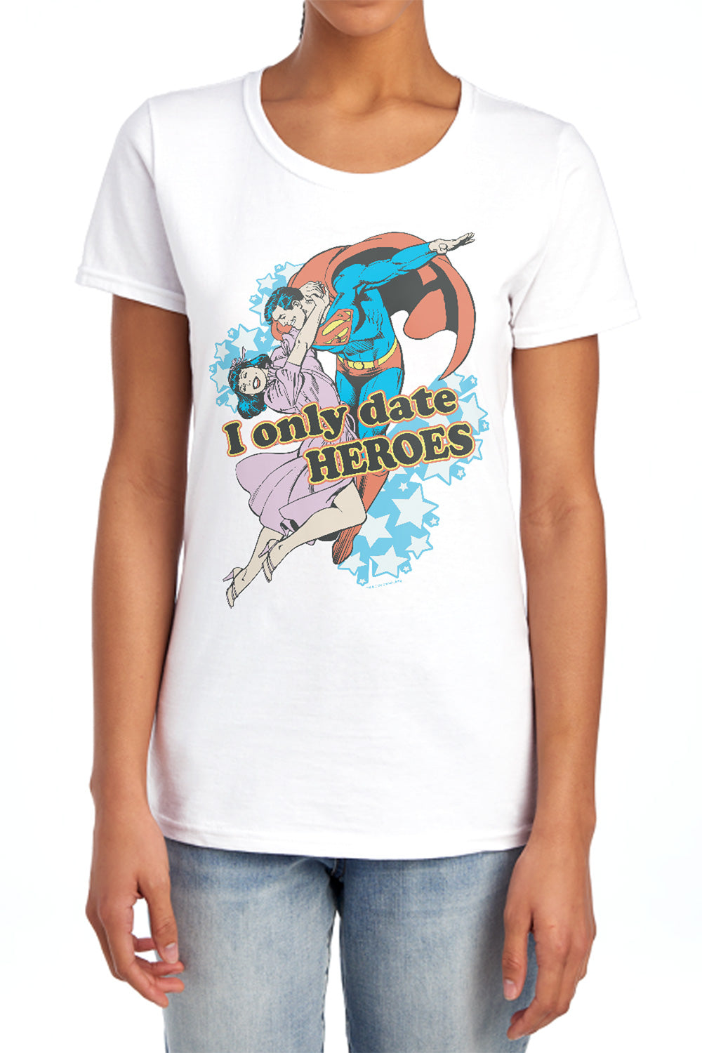 AN OFFCIALLY LICENSED DC FICKLE WOMEN'S REGULAR FIT T-SHIRT LIGHT BLUE