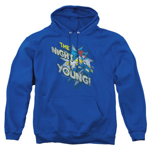 AN OFFCIALLY LICENSED DC THE NIGHT IS YOUNG ADULT UNISEX PULLOVER HOODIE ROYAL