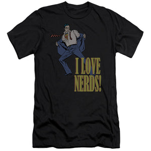 AN OFFCIALLY LICENSED DC I LOVE NERDS MEN'S PREMIUM SLIM FIT T-SHIRT BLACK