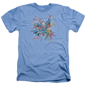 AN OFFCIALLY LICENSED DC LEAD THE CHARGE MEN'S HEATHER T-SHIRT LIGHT BLUE