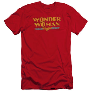 AN OFFCIALLY LICENSED DC WONDER WOMAN LOGO MEN'S PREMIUM SLIM FIT T-SHIRT RED