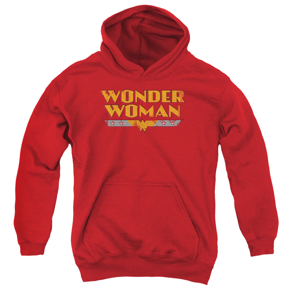 AN OFFCIALLY LICENSED DC WONDER WOMAN LOGO YOUTH HOODIE RED