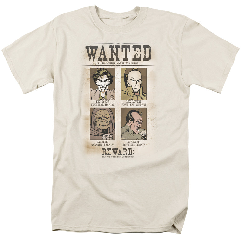 AN OFFCIALLY LICENSED DC WANTED POSTER MEN'S REGULAR FIT T-SHIRT CREAM