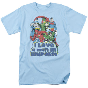 AN OFFCIALLY LICENSED DC I LOVE A MAN IN UNIFORM MEN'S REGULAR FIT T-SHIRT LIGHT BLUE