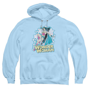 AN OFFCIALLY LICENSED DC IM WONDER WOMAN ADULT UNISEX PULLOVER HOODIE LIGHT BLUE