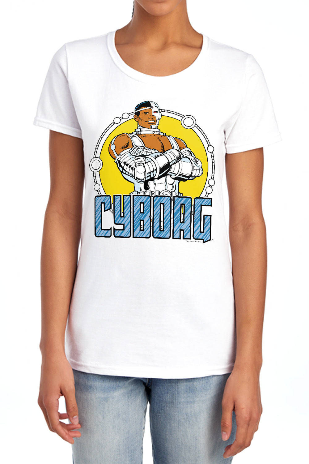 AN OFFCIALLY LICENSED DC CYBORG WOMEN'S REGULAR FIT T-SHIRT CAROLINA BLUE
