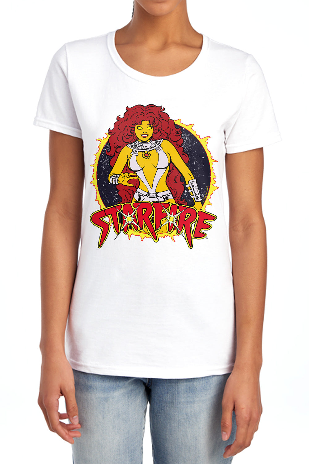 AN OFFCIALLY LICENSED DC STARFIRE WOMEN'S REGULAR FIT T-SHIRT LIGHT BLUE