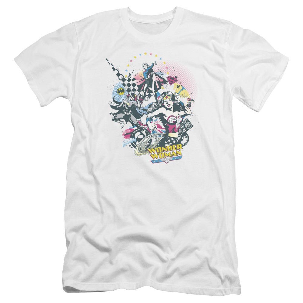 AN OFFCIALLY LICENSED DC POWER TRIO MEN'S PREMIUM SLIM FIT T-SHIRT WHITE