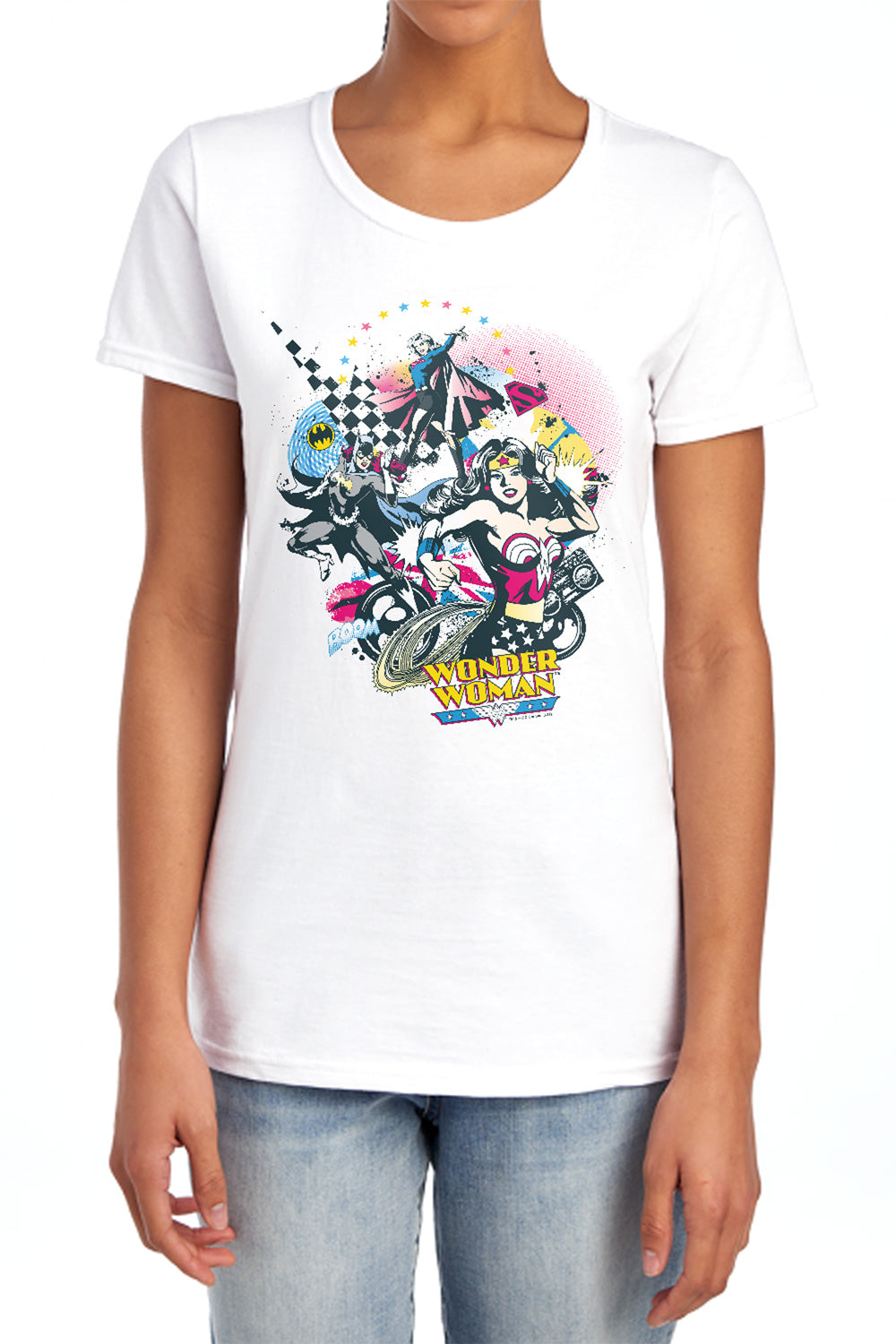 AN OFFCIALLY LICENSED DC POWER TRIO WOMEN'S REGULAR FIT T-SHIRT WHITE