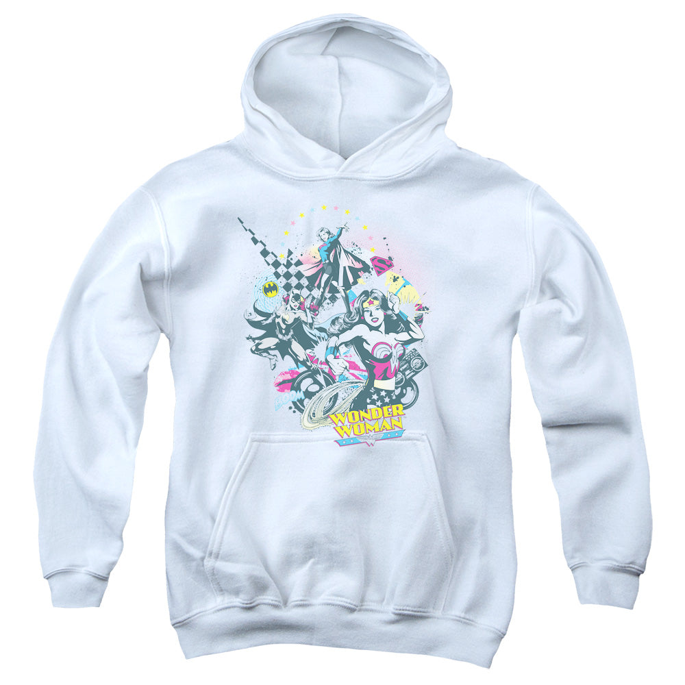 AN OFFCIALLY LICENSED DC POWER TRIO YOUTH HOODIE WHITE