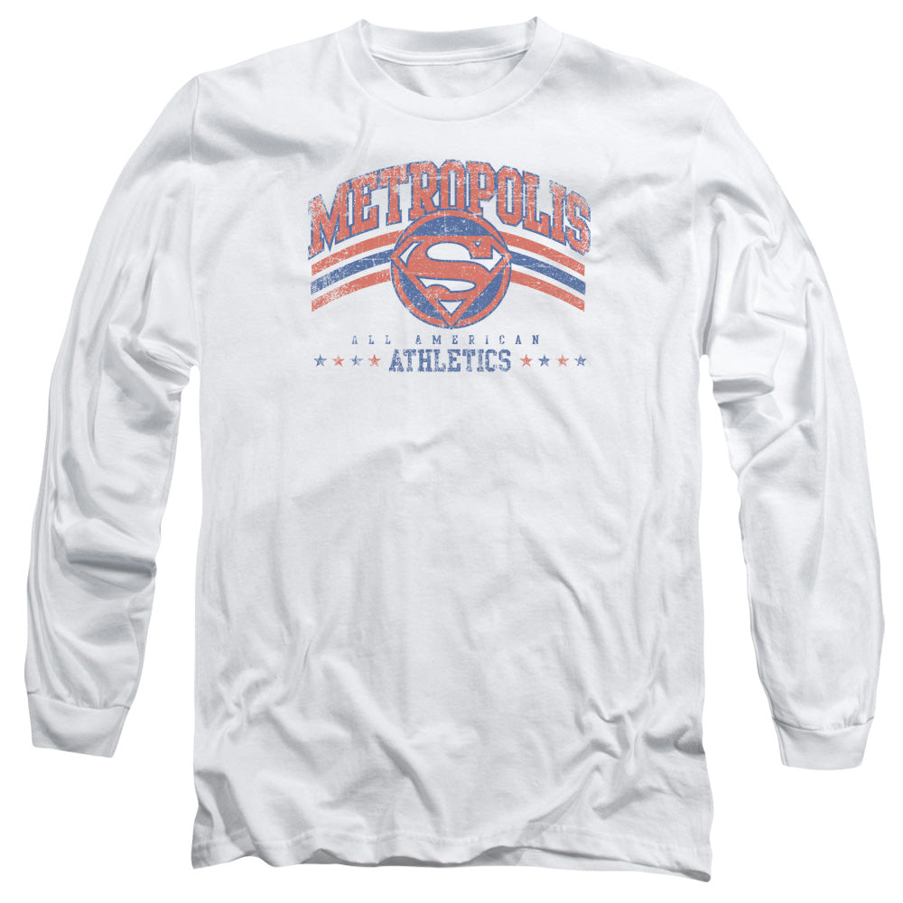 AN OFFCIALLY LICENSED DC METROPOLIS ATHLETICS MEN'S LONG SLEEVE T-SHIRT WHITE