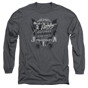 AN OFFCIALLY LICENSED DC GREATEST HEROES MEN'S LONG SLEEVE T-SHIRT CHARCOAL