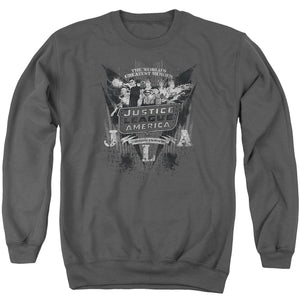AN OFFCIALLY LICENSED DC GREATEST HEROES ADULT UNISEX CREWNECK SWEATSHIRT CHARCOAL