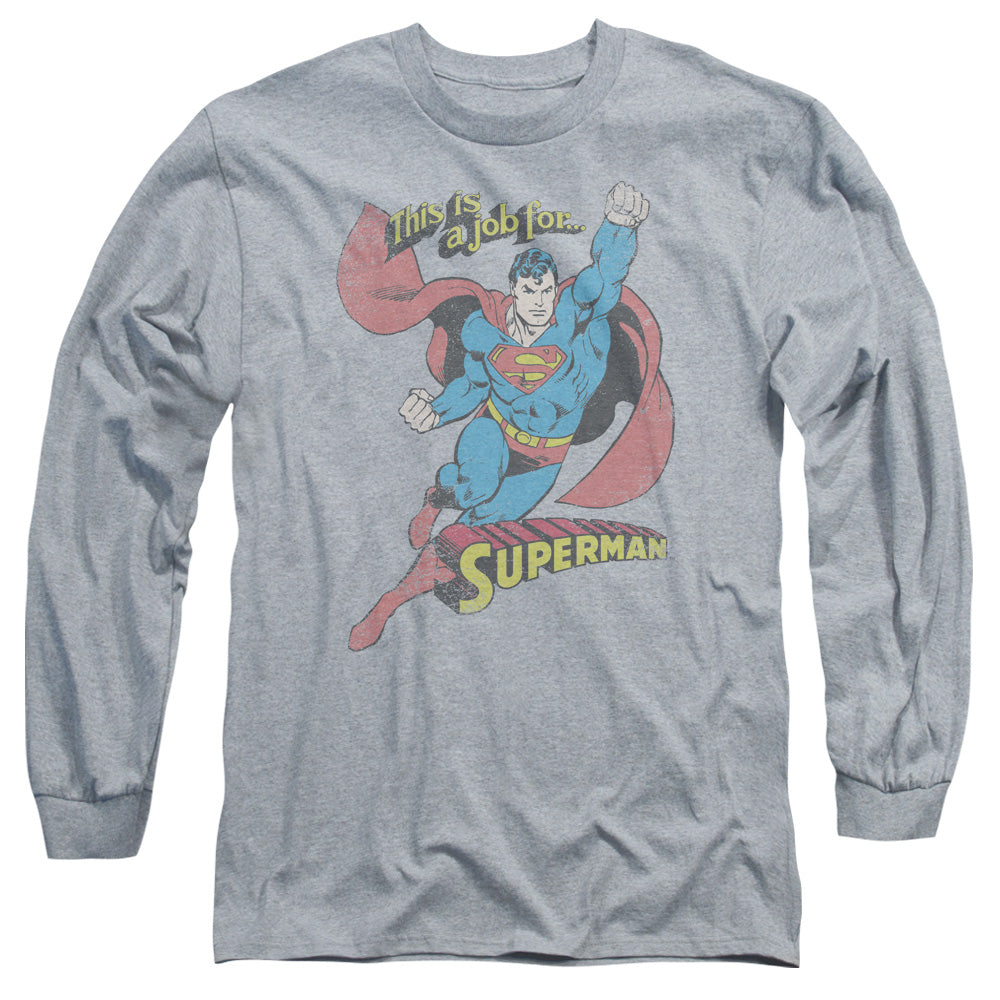 AN OFFCIALLY LICENSED DC ON THE JOB MEN'S LONG SLEEVE T-SHIRT ATHLETIC HEATHER