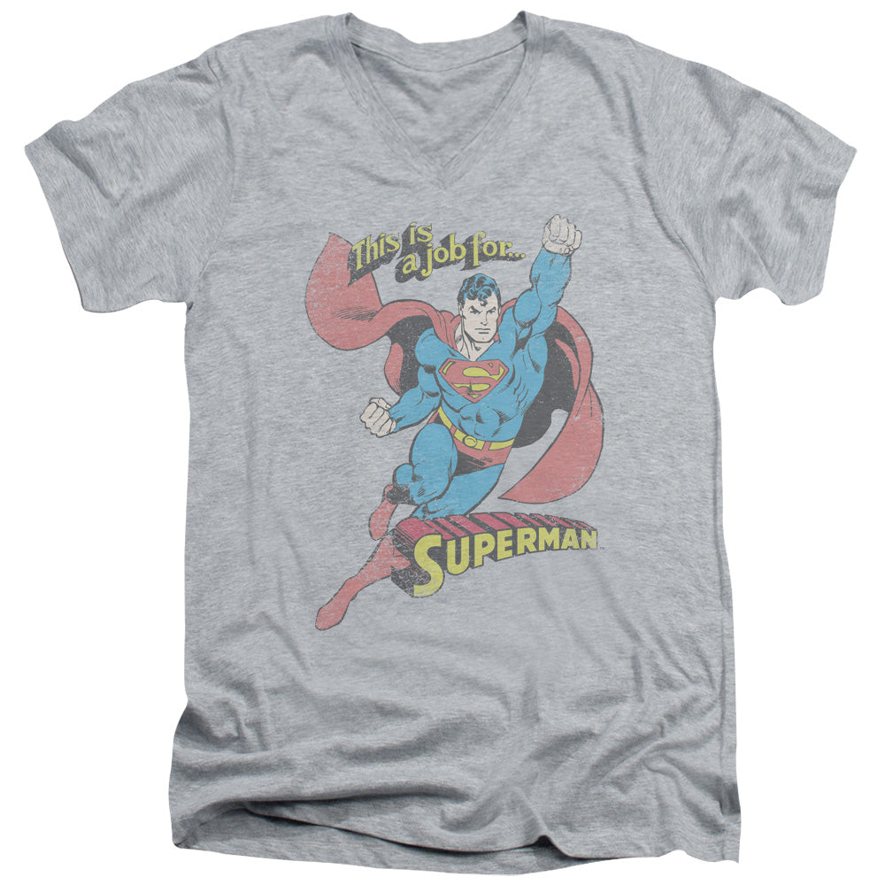 AN OFFCIALLY LICENSED DC ON THE JOB MEN'S V-NECK T-SHIRT ATHLETIC HEATHER