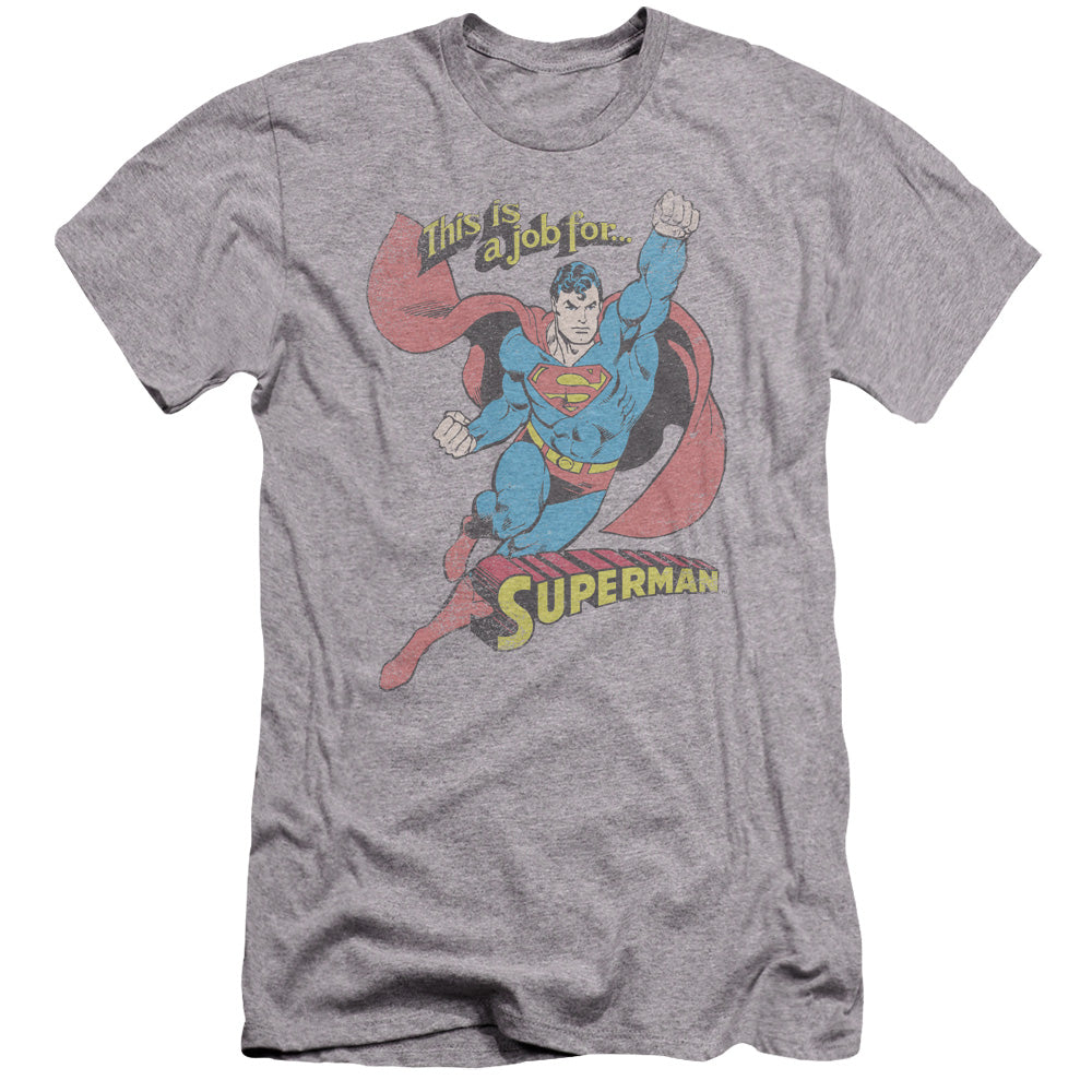 AN OFFCIALLY LICENSED DC ON THE JOB MEN'S PREMIUM SLIM FIT T-SHIRT ATHLETIC HEATHER