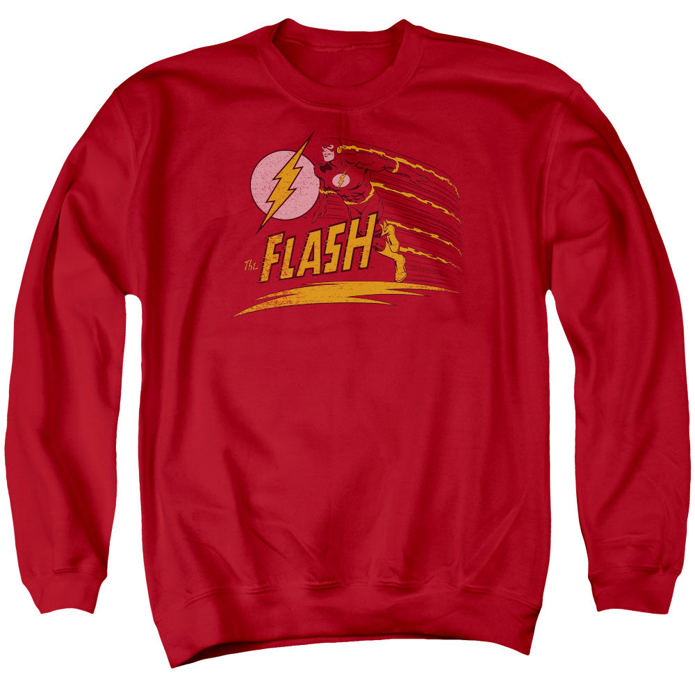 AN OFFCIALLY LICENSED DC FLASH LIKE LIGHTNING ADULT UNISEX CREWNECK SWEATSHIRT RED