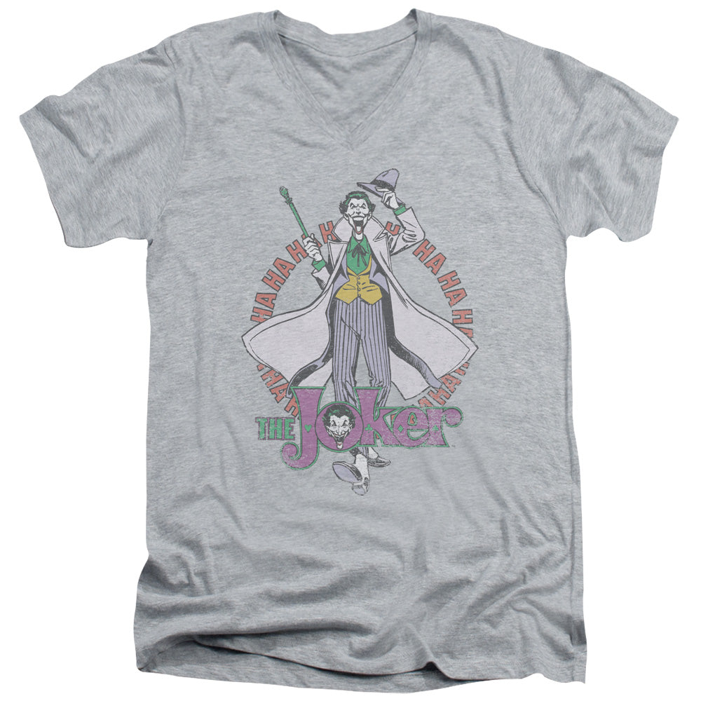 AN OFFCIALLY LICENSED DC MANIACAL MEN'S V-NECK T-SHIRT ATHLETIC HEATHER