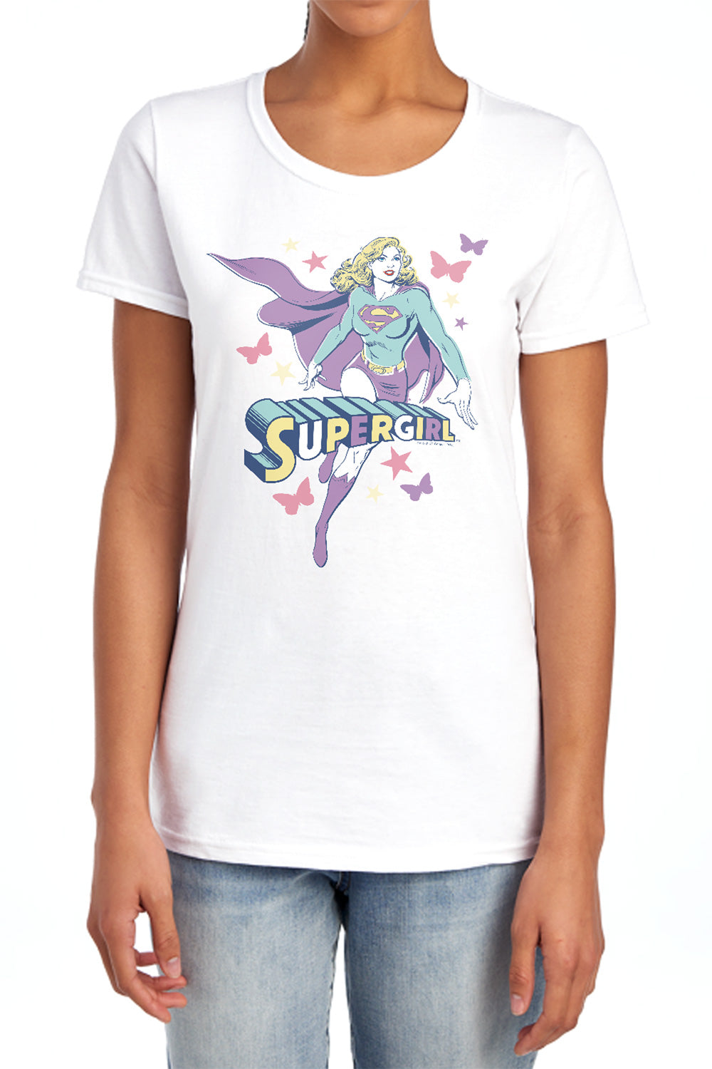 AN OFFCIALLY LICENSED DC SUPERGIRL PASTELS WOMEN'S REGULAR FIT T-SHIRT PINK