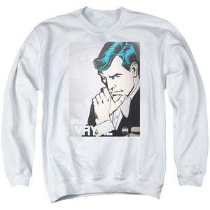 AN OFFCIALLY LICENSED DC BRUCE WAYNE ADULT UNISEX CREWNECK SWEATSHIRT WHITE