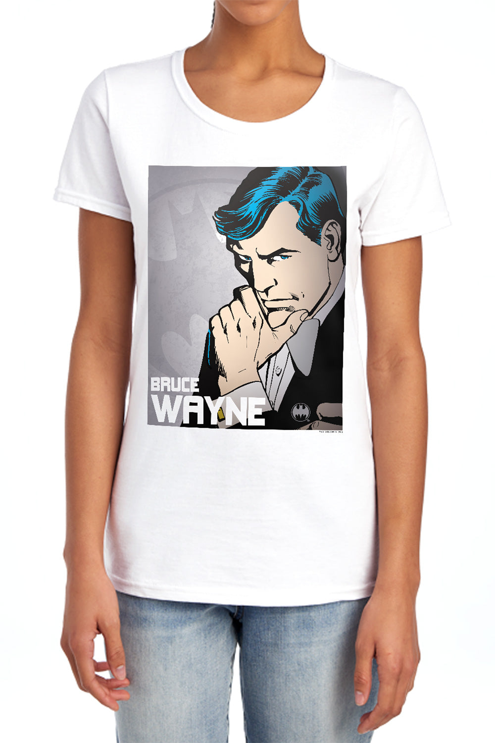AN OFFCIALLY LICENSED DC BRUCE WAYNE WOMEN'S REGULAR FIT T-SHIRT WHITE