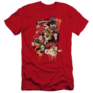 AN OFFCIALLY LICENSED DC DRIPPING CHARACTERS MEN'S PREMIUM SLIM FIT T-SHIRT RED