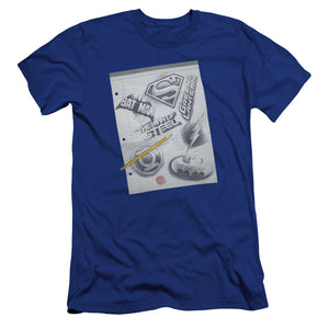 AN OFFCIALLY LICENSED DC LOGO NOTE PAPER MEN'S PREMIUM SLIM FIT T-SHIRT ROYAL