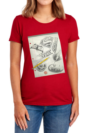 AN OFFCIALLY LICENSED DC LOGO NOTE PAPER WOMEN'S REGULAR FIT T-SHIRT ROYAL