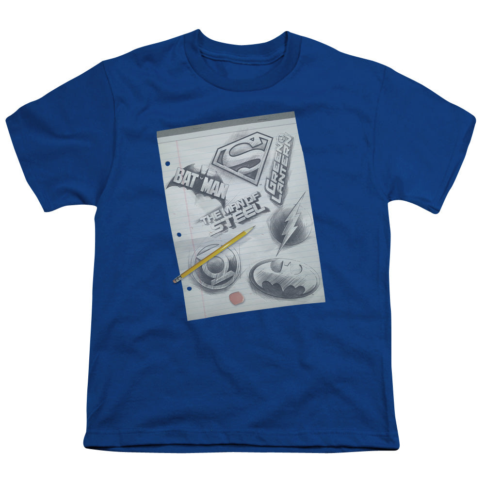 DC Logo Note Paper Licensed Kid's T-Shirt (Ages 4-7) XL