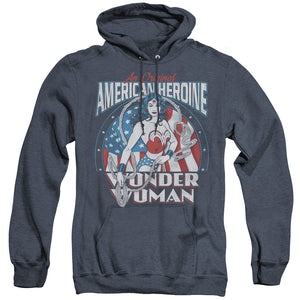 AN OFFCIALLY LICENSED DC AMERICAN HEROINE ADULT UNISEX HEATHER PULLOVER HOODIE NAVY