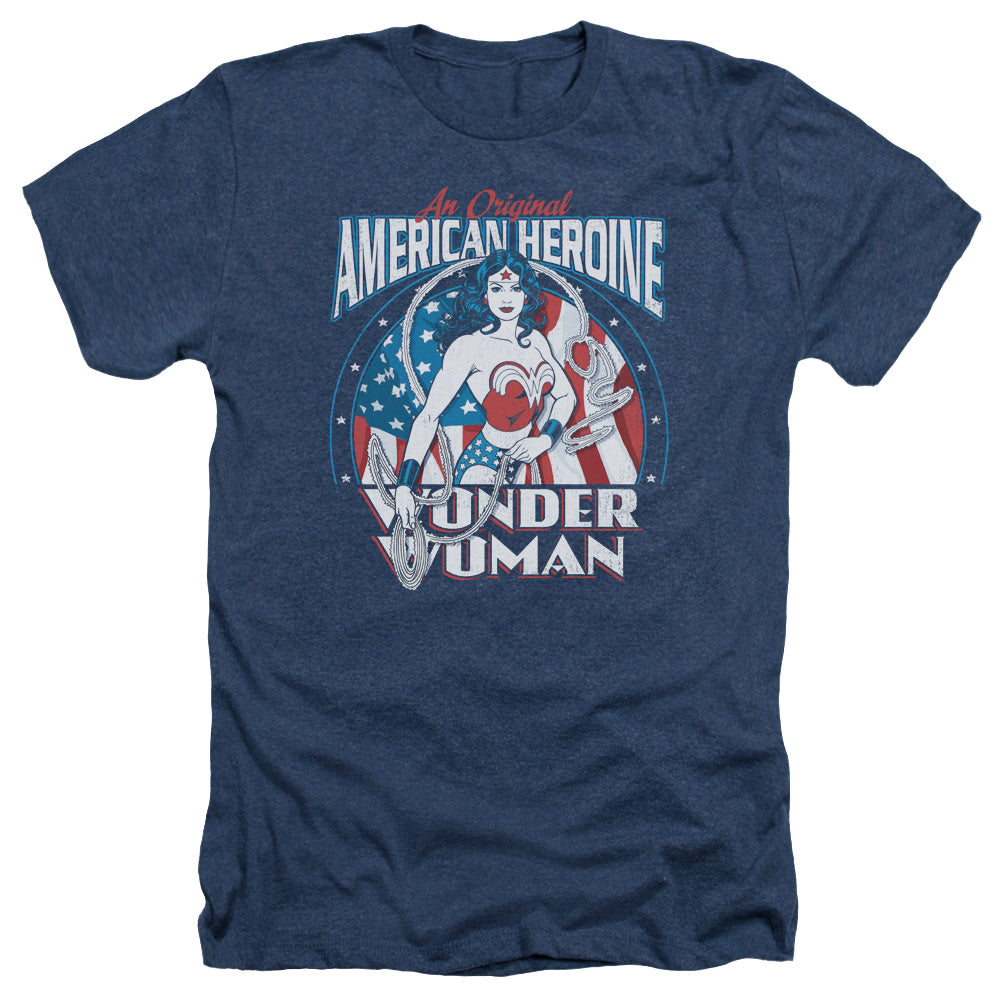 AN OFFCIALLY LICENSED DC AMERICAN HEROINE MEN'S HEATHER T-SHIRT NAVY