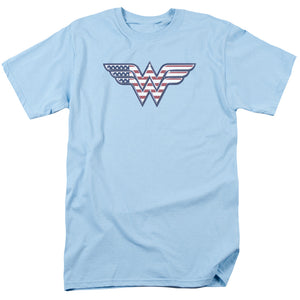 AN OFFCIALLY LICENSED DC RED,WHITE & BLUE MEN'S REGULAR FIT T-SHIRT LIGHT BLUE