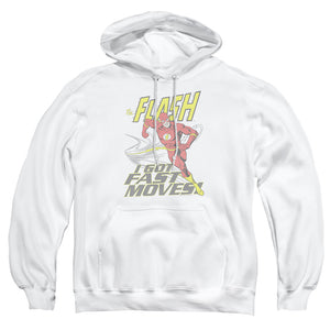 AN OFFCIALLY LICENSED DC FLASH FAST MOVES ADULT UNISEX PULLOVER HOODIE WHITE