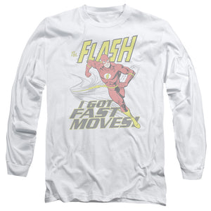 AN OFFCIALLY LICENSED DC FLASH FAST MOVES MEN'S LONG SLEEVE T-SHIRT WHITE