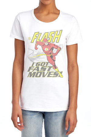 AN OFFCIALLY LICENSED DC FLASH FAST MOVES WOMEN'S REGULAR FIT T-SHIRT WHITE